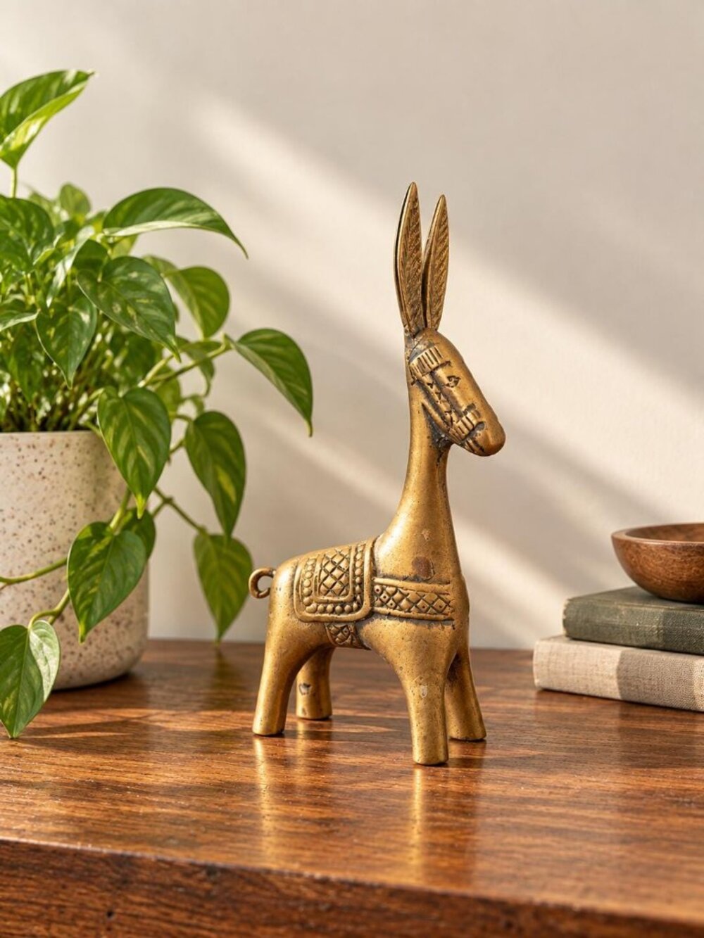 Vintage Brass Donkey Figurine, Mid Century Burro Sculpture, MCM Shelf Decor